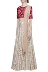 Ivory By Dipika_Red Embroidered And Printed Lehenga Set _Online_at_Aza_Fashions