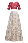 Buy_Ivory By Dipika_Red Embroidered And Printed Lehenga Set _Online_at_Aza_Fashions