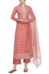 Buy_Aiman_Coral Silk Chanderi Mandarin Collar Embroidered Kurta Set  _at_Aza_Fashions