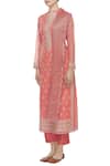 Aiman_Coral Silk Chanderi Mandarin Collar Embroidered Kurta Set  _Online_at_Aza_Fashions