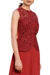 Sana Barreja_Maroon Net, Georgette Round Embroidered Blouse And Sharara Set  _Online_at_Aza_Fashions