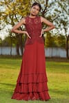 Buy_Sana Barreja_Maroon Net, Georgette Round Embroidered Blouse And Sharara Set  _Online_at_Aza_Fashions