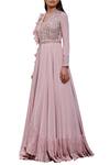 Sana Barreja_Pink Net, Georgette V Neck Embroidered Anarkali Set _Online_at_Aza_Fashions