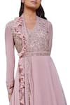Shop_Sana Barreja_Pink Net, Georgette V Neck Embroidered Anarkali Set _Online_at_Aza_Fashions