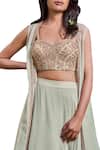 Sana Barreja_Green Net, Chiffon Sweetheart Neck Jacket Lehenga Set _Online_at_Aza_Fashions