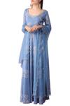Show Shaa Blue Georgette, Silk Organza, Round Block Print Anarkali Set Online at Aza Fashions Show Shaa_Blue Georgette, Silk Organza, Round Block Print Anarkali Set_Online_at_Aza_Fashions