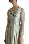 Saksham & Neharicka_Green Embroidered Angrakha Kurta_at_Aza_Fashions