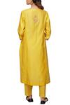 Shop_Anju Modi_Yellow Embroidered Chanderi Kurta With Pants_at_Aza_Fashions