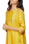 Anju Modi_Yellow Embroidered Chanderi Kurta With Pants_Online_at_Aza_Fashions