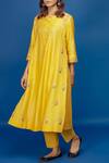 Buy_Anju Modi_Yellow Embroidered Chanderi Kurta With Pants_at_Aza_Fashions