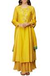 Buy_Anju Modi_Yellow Banarasi Chanderi Kurta Skirt Set_Online_at_Aza_Fashions