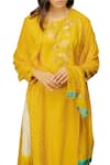 Anju Modi_Yellow Banarasi Chanderi Kurta Skirt Set_Online_at_Aza_Fashions