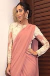 Shop_Varun Bahl_Pink Round Pre Draped Saree Gown  _at_Aza_Fashions