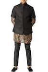 Shop_Varun Bahl_Black Suiting Fabric Printed Floral Short Jacket With Kurta Set  _at_Aza_Fashions