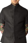 Varun Bahl_Black Suiting Fabric Printed Floral Short Jacket With Kurta Set  _Online_at_Aza_Fashions