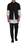 Buy_Varun Bahl_Black Spun Silk Textured Mandarin Collar Jacket And Kurta Set _at_Aza_Fashions