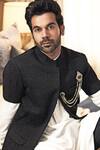 Varun Bahl_Black Spun Silk Textured Mandarin Collar Jacket And Kurta Set _Online_at_Aza_Fashions