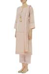 Kisneel By Pam_Pink Dobby Embroidered Kurta Set_Online_at_Aza_Fashions