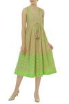 Buy_Kisneel by Pam_Beige Dobby Embroidered Midi Dress_at_Aza_Fashions