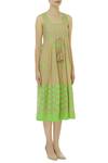 Kisneel by Pam_Beige Dobby Embroidered Midi Dress_Online_at_Aza_Fashions