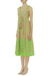 Buy_Kisneel by Pam_Beige Dobby Embroidered Midi Dress_Online_at_Aza_Fashions