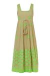 Shop_Kisneel by Pam_Beige Dobby Embroidered Midi Dress_Online_at_Aza_Fashions