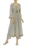 Buy_Kisneel By Pam_Grey Cotton Embroidered Kurta Set_at_Aza_Fashions