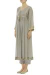 Kisneel By Pam_Grey Cotton Embroidered Kurta Set_Online_at_Aza_Fashions