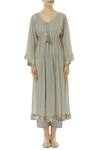 Buy_Kisneel By Pam_Grey Cotton Embroidered Kurta Set_Online_at_Aza_Fashions