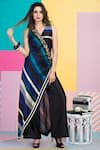 Buy_Pallavi Jaipur_Black Chanderi V Neck Striped Kurta Pant Set _at_Aza_Fashions