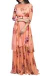 Pallavi Jaipur_Peach Chiffon Floral Print Maxi Dress_Online_at_Aza_Fashions