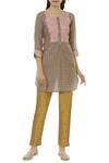 Buy_Aalyxir_Brown Woven Chanderi Round Neck Checkered Tunic_at_Aza_Fashions