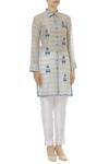Aalyxir_White Woven Chanderi Shirt Collar Checkered Tunic_Online_at_Aza_Fashions
