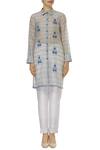 Shop_Aalyxir_White Woven Chanderi Shirt Collar Checkered Tunic_Online_at_Aza_Fashions