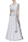 Buy_Sonal & Ekta_White Net V Neck Embellished Lehenga Set _Online_at_Aza_Fashions