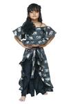 Buy_Kirti Agarwal - Pret N Couture_Black Cotton Satin, Linen, Cotton, Silk Foil Print Top With Pant And Skirt Set_at_Aza_Fashions
