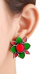 Shop_Sangeeta Boochra_Silver Plated Glitter Floral Glass Studs _at_Aza_Fashions