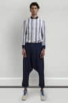 Buy_Vaibhav Singh_Blue Drop Waist Cotton Trouser Pant_Online_at_Aza_Fashions