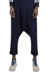 Vaibhav Singh_Blue Drop Waist Cotton Trouser Pant_at_Aza_Fashions