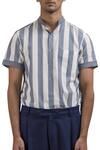 Shop_Vaibhav Singh_Blue Cotton Stripe Print Shirt_Online_at_Aza_Fashions