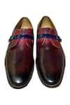 Shop_Artimen_Maroon Leather Single Buckle Monk Shoes _at_Aza_Fashions