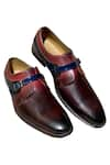 Artimen_Maroon Leather Single Buckle Monk Shoes _Online_at_Aza_Fashions