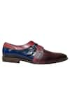 Artimen_Maroon Leather Single Buckle Monk Shoes _at_Aza_Fashions