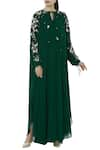 Buy_Huemn_Green Silk Georgette Tie-up Neck Kaftan Gown  _at_Aza_Fashions