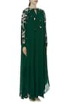 Huemn_Green Silk Georgette Tie-up Neck Kaftan Gown  _Online_at_Aza_Fashions