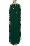 Buy_Huemn_Green Silk Georgette Tie-up Neck Kaftan Gown  _Online_at_Aza_Fashions