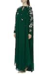 Shop_Huemn_Green Silk Georgette Tie-up Neck Kaftan Gown  _Online_at_Aza_Fashions