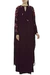 Buy_Huemn_Wine Silk Georgette Tie-up Neck Kaftan Gown  _at_Aza_Fashions