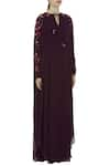 Huemn_Wine Silk Georgette Tie-up Neck Kaftan Gown  _Online_at_Aza_Fashions