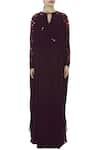 Buy_Huemn_Wine Silk Georgette Tie-up Neck Kaftan Gown  _Online_at_Aza_Fashions